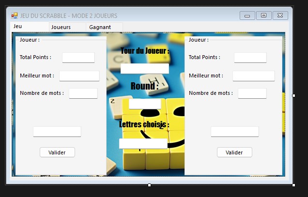 Interface de jeu WinScrabble — 2 joueurs